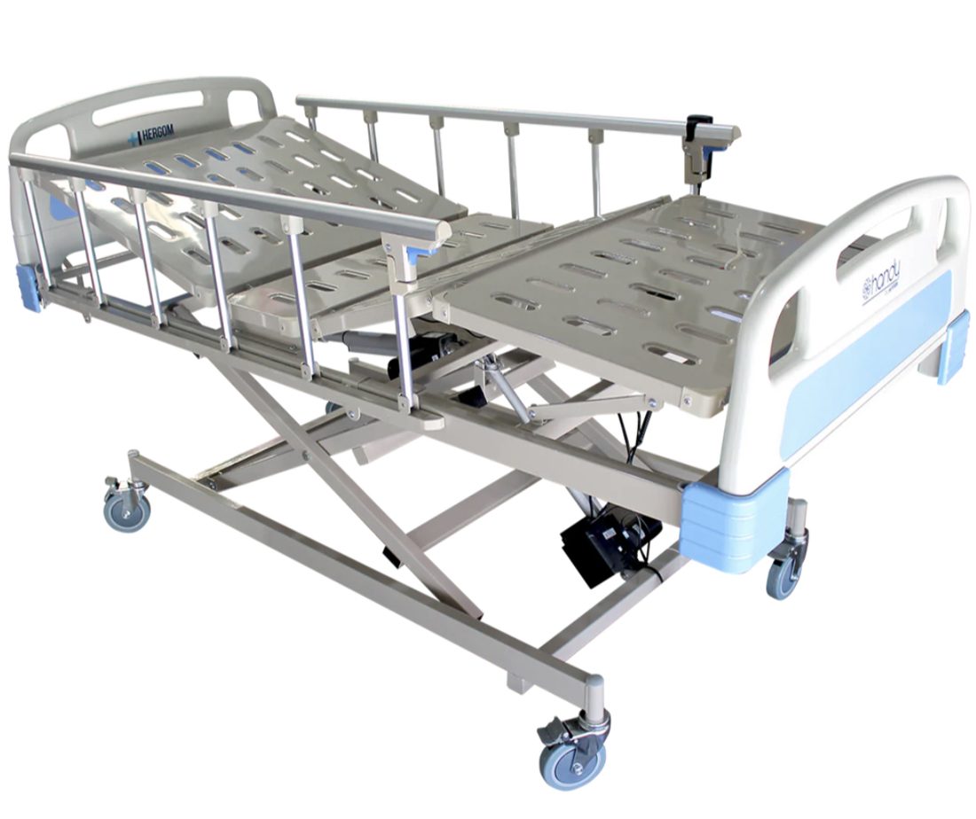 Cama de hospital eléctrica en renta en Monterrey con barandales y control de posiciones