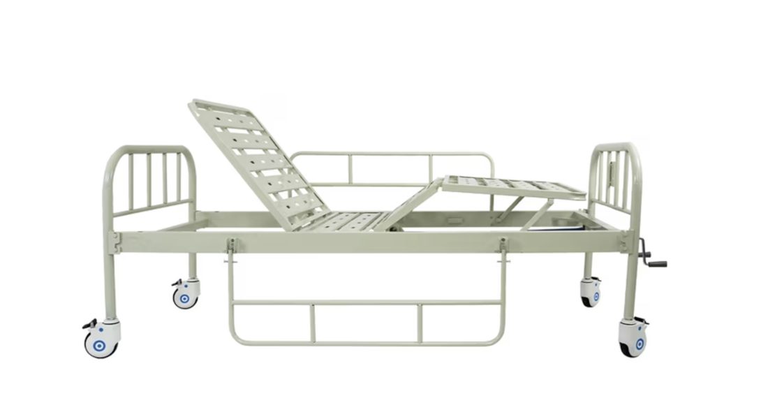 Cama de hospital manual básica de acero color beige en renta en Monterrey